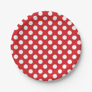 Assiettes En Carton Fête d'anniversaire points rouges et blancs