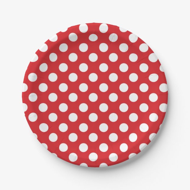 Assiettes En Carton Fête d'anniversaire points rouges et blancs (Devant)