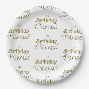 Assiettes En Carton Fête d'anniversaire Princesse aux coeurs dorés 