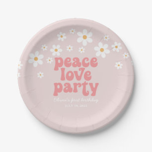 Assiettes En Carton Fête d'anniversaire Rétro Daisy Paix Amour