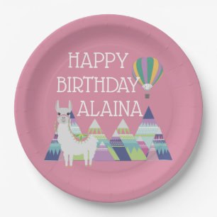 Assiettes En Carton Fête d'anniversaire Rose Clair Alpaga