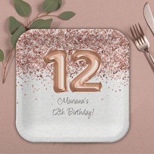 Assiettes En Carton Fête d'anniversaire Rose Gold 12 ans