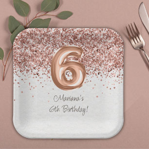 Assiettes En Carton Fête d'anniversaire Rose Gold 6 ans