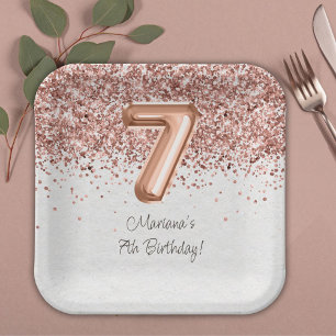 Assiettes En Carton Fête d'anniversaire Rose Gold 7 ans