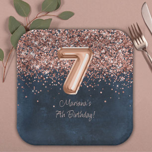 Assiettes En Carton Fête d'anniversaire Rose Gold Navy Blue 7 ans