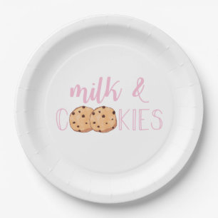 Assiettes En Carton Fête d'anniversaire rose Lait et Cookies