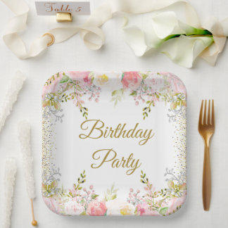 Assiettes En Carton Fête d'anniversaire rose pâle