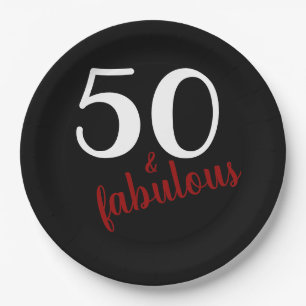 Assiettes En Carton Fête d'anniversaire rouge cinquante et fabuleux No