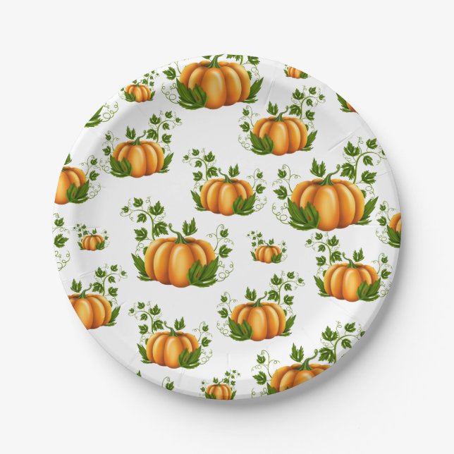 Assiettes En Carton Fête d'anniversaire rustique de citrouille orange  (Devant)