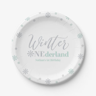 Assiettes En Carton Fête d'anniversaire Silver & Mint Winter Onederlan