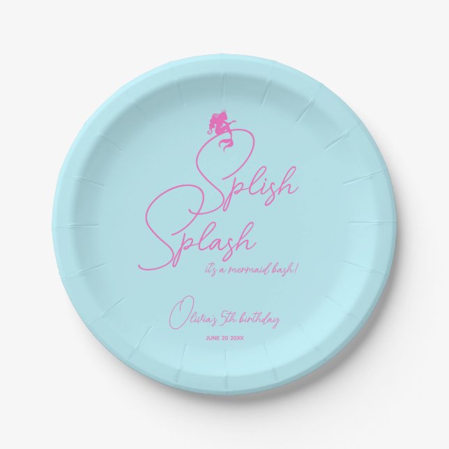 Assiettes En Carton Fête d'anniversaire simple et propre de sirène (Devant)