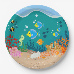 Assiettes En Carton Fête d'anniversaire sous-marine tropicale de scène