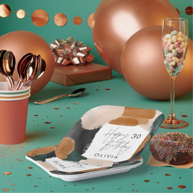 Assiettes En Carton Fête d'anniversaire Terracotta verte Décor abstrai (Multi)