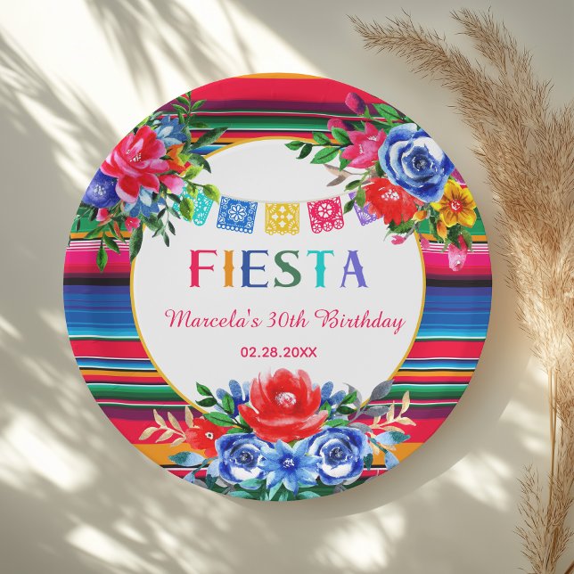 Assiettes En Carton Fête d'anniversaire vibrante mexicaine Serape et f (Créateur téléchargé)