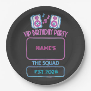 Assiettes En Carton Fête d'anniversaire VIP Neon Squad Invité personna