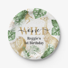 Assiettes En Carton Fête d'anniversaire Wild One Jungle Green & Gold