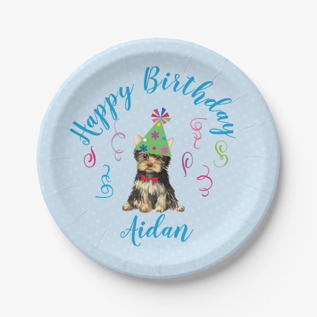Assiettes En Carton Fête d'anniversaire Yorkie (Devant)