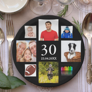 Assiettes En Carton fête de 30e anniversaire photo collage mec noir