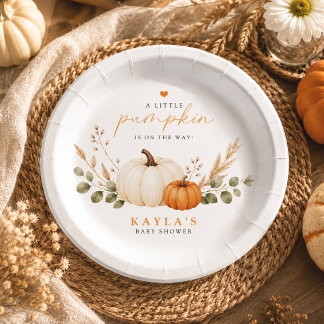 Assiettes En Carton Fête de Baby Shower Bohème Citrouille Automne