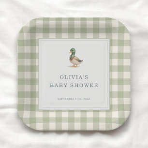 Assiettes En Carton Fête de Baby Shower Canard Colvert à Carreaux