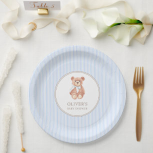 Assiettes En Carton Fête de Baby Shower Classique Garçon Ours en Peluc