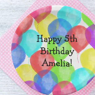 Assiettes En Carton Fête de ballons d'anniversaire coloré