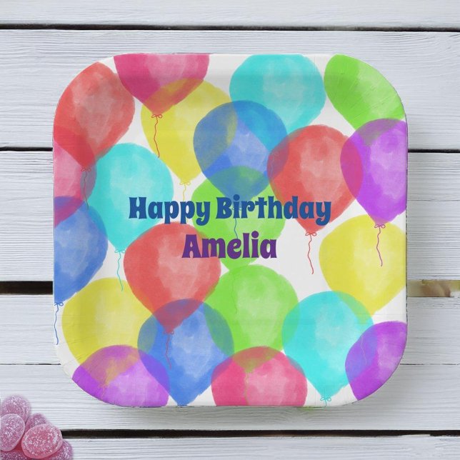 Assiettes En Carton Fête de ballons d'anniversaire personnalisée (Créateur téléchargé)
