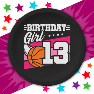 Assiettes En Carton Fête de basket-ball 13 ans Fille 13e anniversaire