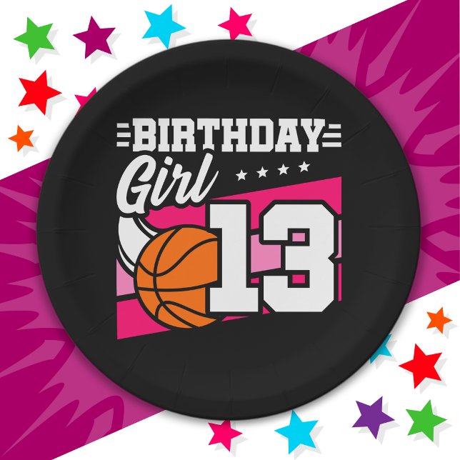 Assiettes En Carton Fête de basket-ball 13 ans Fille 13e anniversaire (Créateur téléchargé)