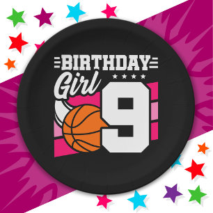 Assiettes En Carton Fête de basket-ball 9 ans 9 ans Fille d'anniversai