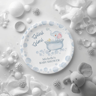 Assiettes En Carton Fête de Bébé Animal Bain Moussant Bleu