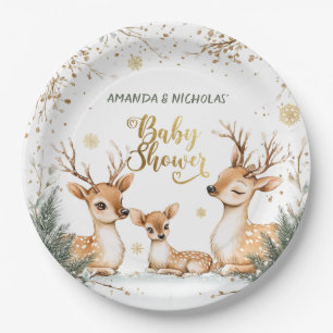 Assiettes En Carton Fête de bébé cerf hiver neige
