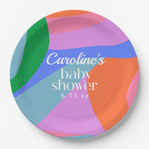 Assiettes En Carton Fête de Bébé Colorée Vagues Abstraites Moderne Per