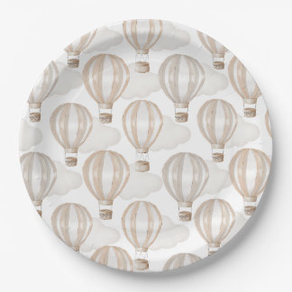 Assiettes En Carton Fête de Bébé Crème Ballons à Air Chaud Genre Neutr