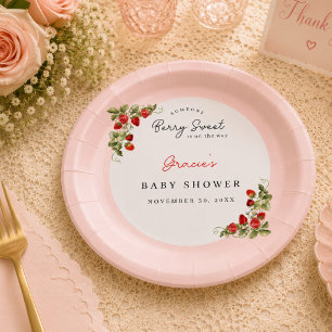 Assiettes En Carton Fête de bébé fantaisiste aux fraises aquarelles