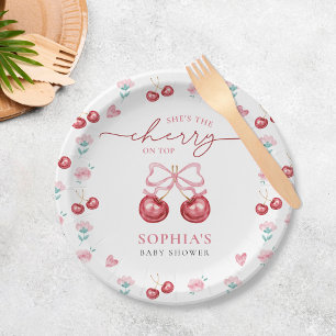 Assiettes En Carton Fête de Bébé Fille Coquette Cerise Sur Le Gâteau
