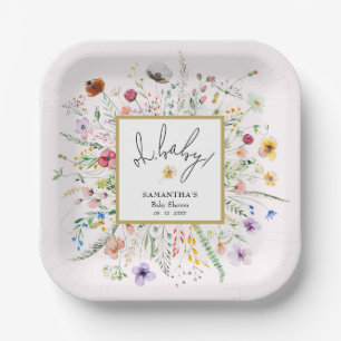 Assiettes En Carton Fête de bébé Fille Fleurs sauvages Rose