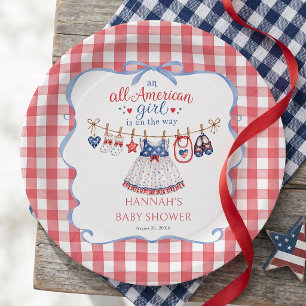 Assiettes En Carton Fête de Bébé Fille Tout Américaine