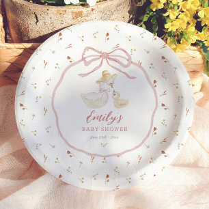 Assiettes En Carton Fête de bébé Fleur Sauvage Ruban Rose Oie Ridicule