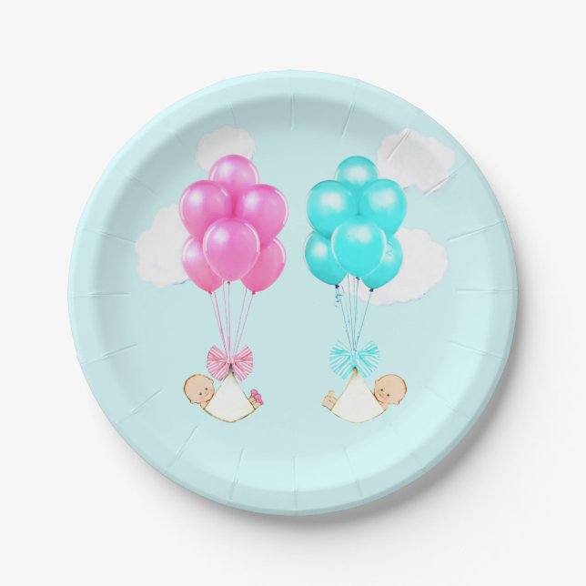 Assiettes En Carton Fête de bébé jumeaux (Devant)