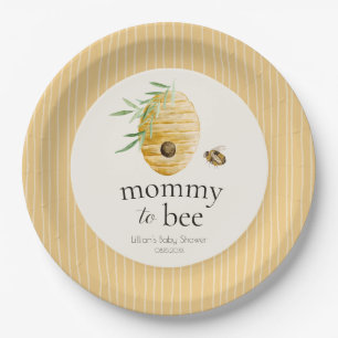 Assiettes En Carton Fête de Bébé Maman Abeille Rayée Jaune Abeille à M