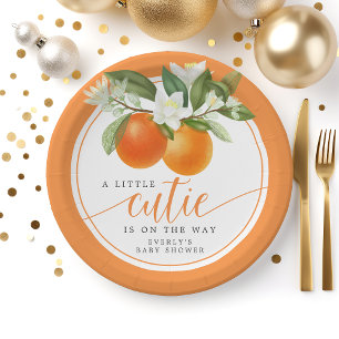 Assiettes En Carton Fête de Bébé Orange Citrus Little Cutie En Route
