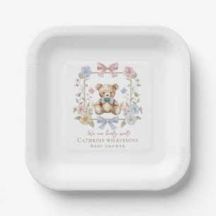 Assiettes En Carton Fête de bébé ourson floral pastel minimaliste
