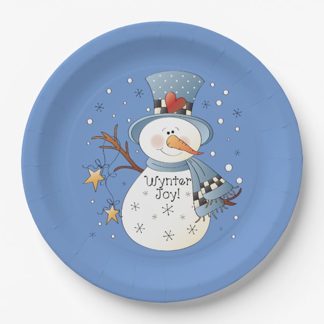 Assiettes En Carton Fête de bonhomme de neige pendant Noël (Devant)