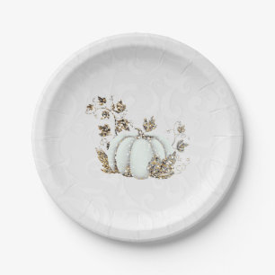 Assiettes En Carton Fête de Conte de Fées Citrouille Blanche Or de Liv