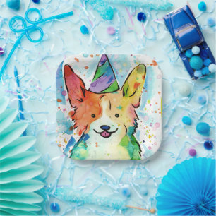 Assiettes En Carton Fête de Corgi Birthday