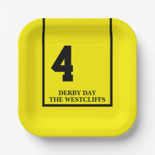 Assiettes En Carton Fête de Derby Personnalisée Cheval 4 Jaune