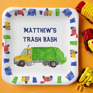 Assiettes En Carton Fête de détritus pour garçons avec camions à ordur