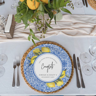 Assiettes En Carton Fête de fiançailles aux citrons et aux carreaux mé