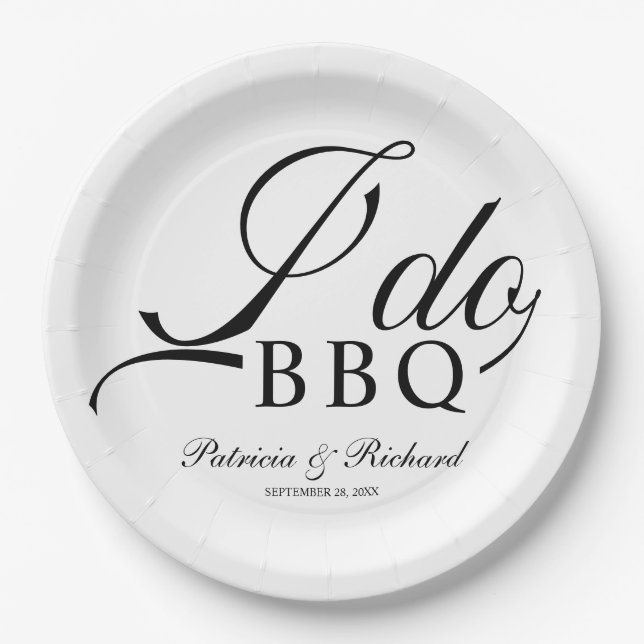 Assiettes En Carton Fête de fiançailles BBQ noir et blanc (Devant)